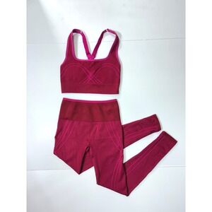 Seamless Berry Red Pink Contoured Sports Bra and High Waisted Leggings Set XS